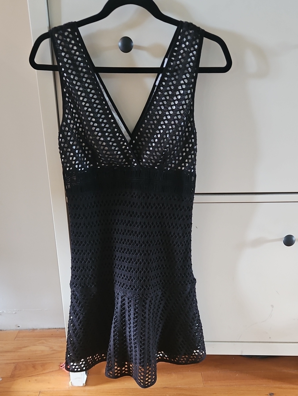 Sandro Black Crochet V-Neck Mini Dress Size 6